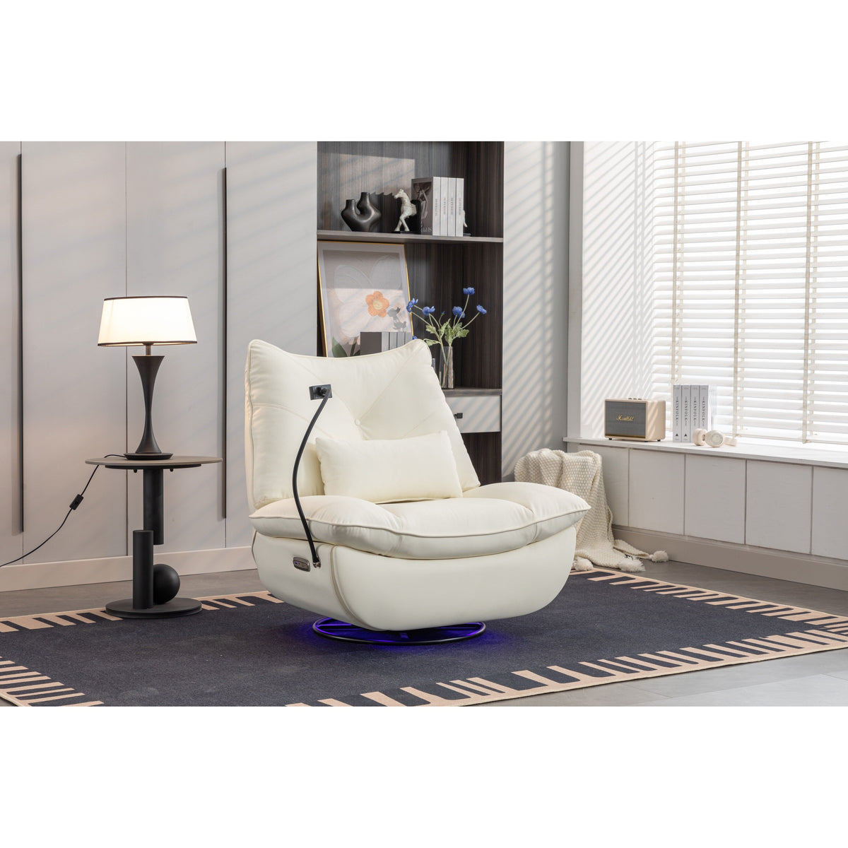 Swivel Glider Power Recliner with Bluetooth Speakers, Phone Holder, USB and Type-C Charging Ports, Hidden Arm Storage