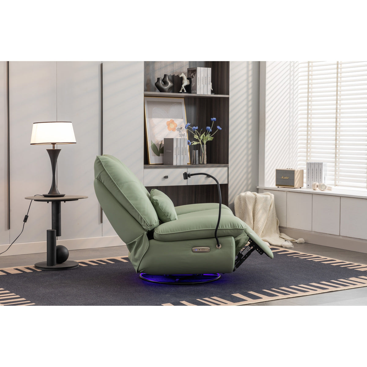 Swivel Glider Power Recliner with Bluetooth Speakers, Phone Holder, USB and Type-C Charging Ports, Hidden Arm Storage
