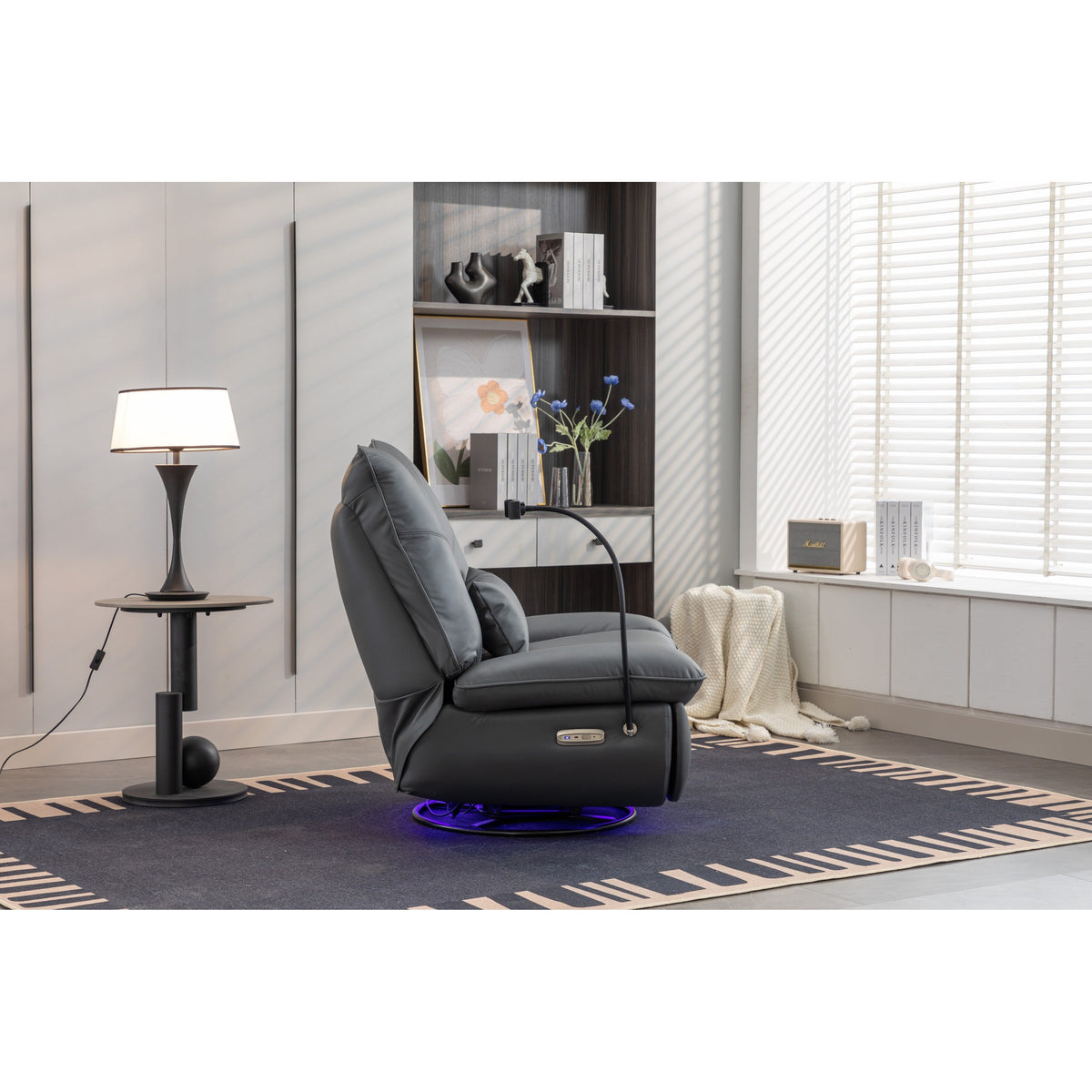 Swivel Glider Power Recliner with Bluetooth Speakers, Phone Holder, USB and Type-C Charging Ports, Hidden Arm Storage