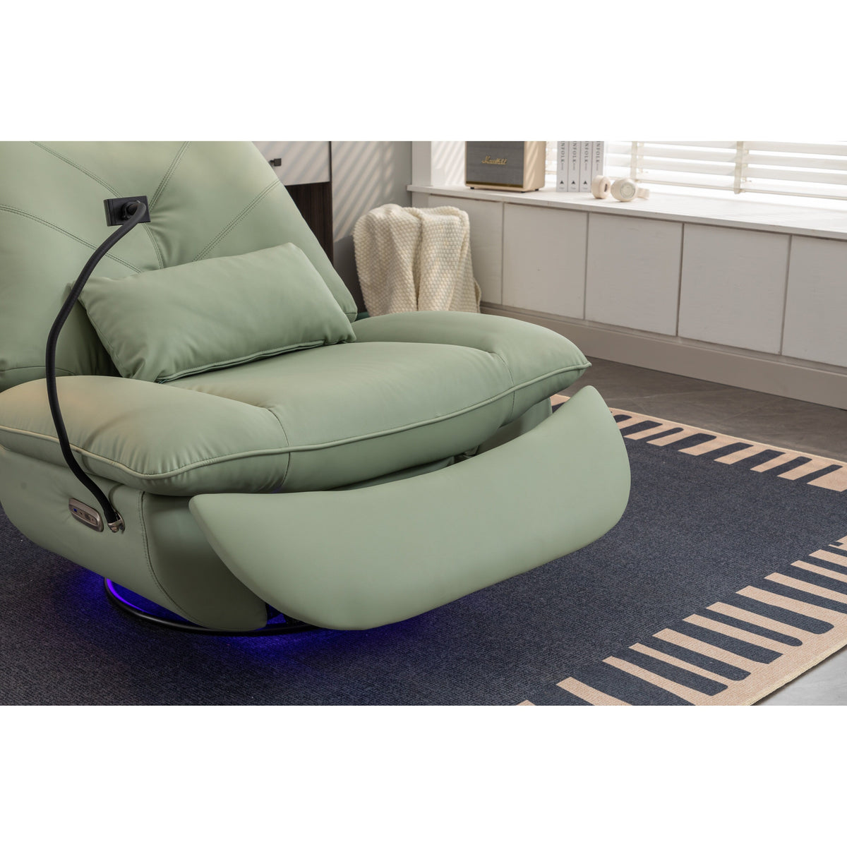 Swivel Glider Power Recliner with Bluetooth Speakers, Phone Holder, USB and Type-C Charging Ports, Hidden Arm Storage