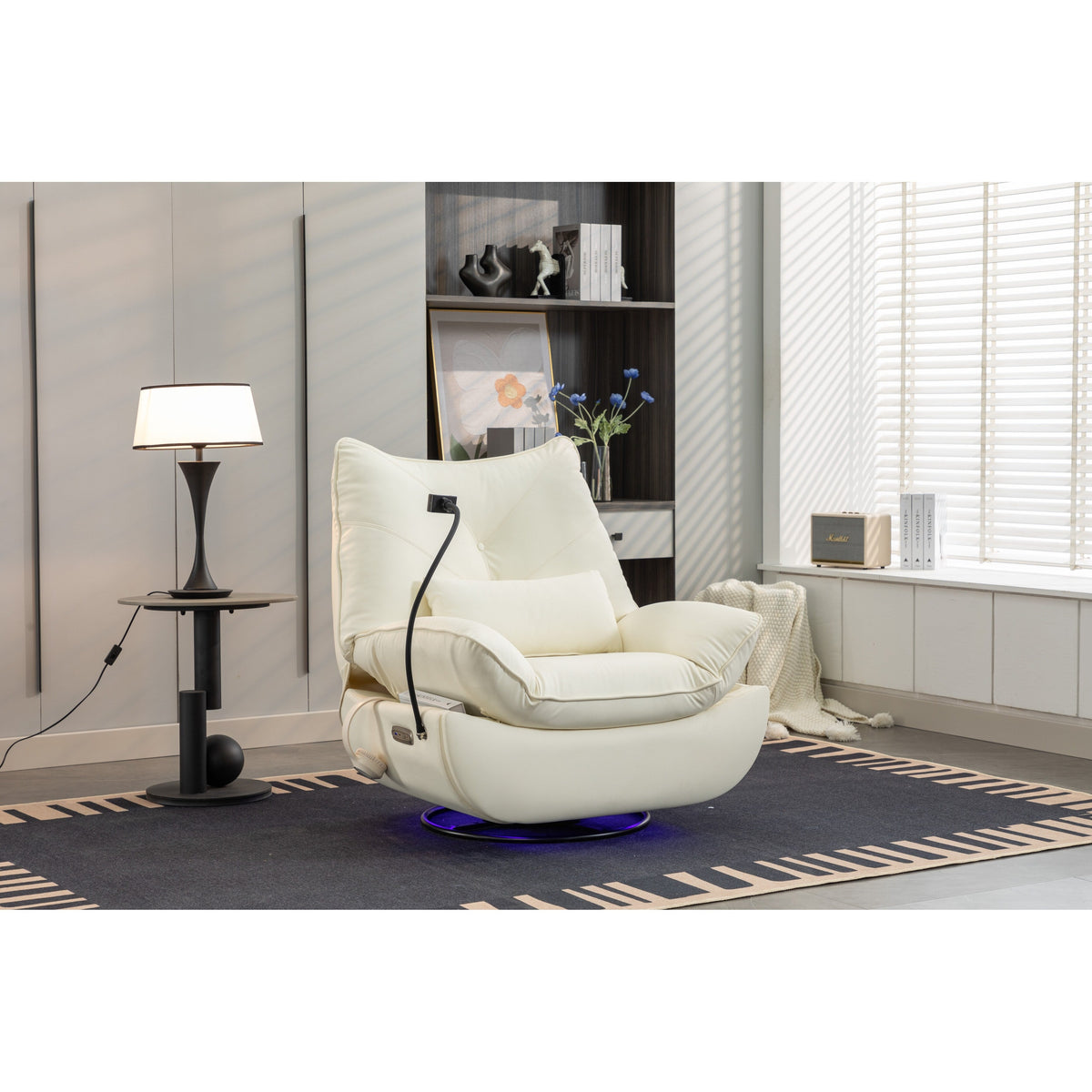 Swivel Glider Power Recliner with Bluetooth Speakers, Phone Holder, USB and Type-C Charging Ports, Hidden Arm Storage
