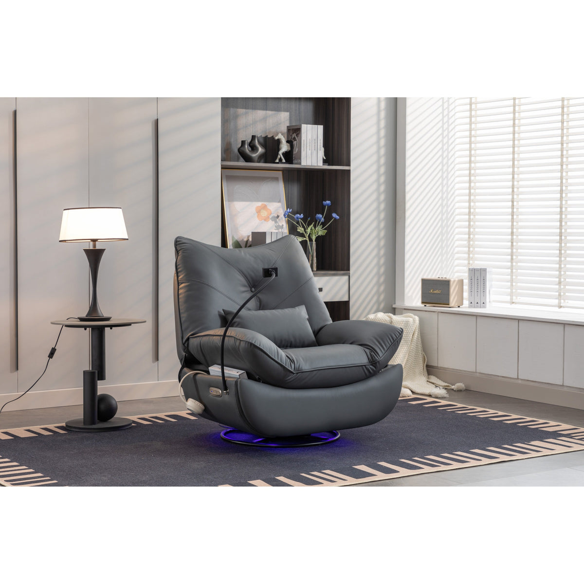 Swivel Glider Power Recliner with Bluetooth Speakers, Phone Holder, USB and Type-C Charging Ports, Hidden Arm Storage
