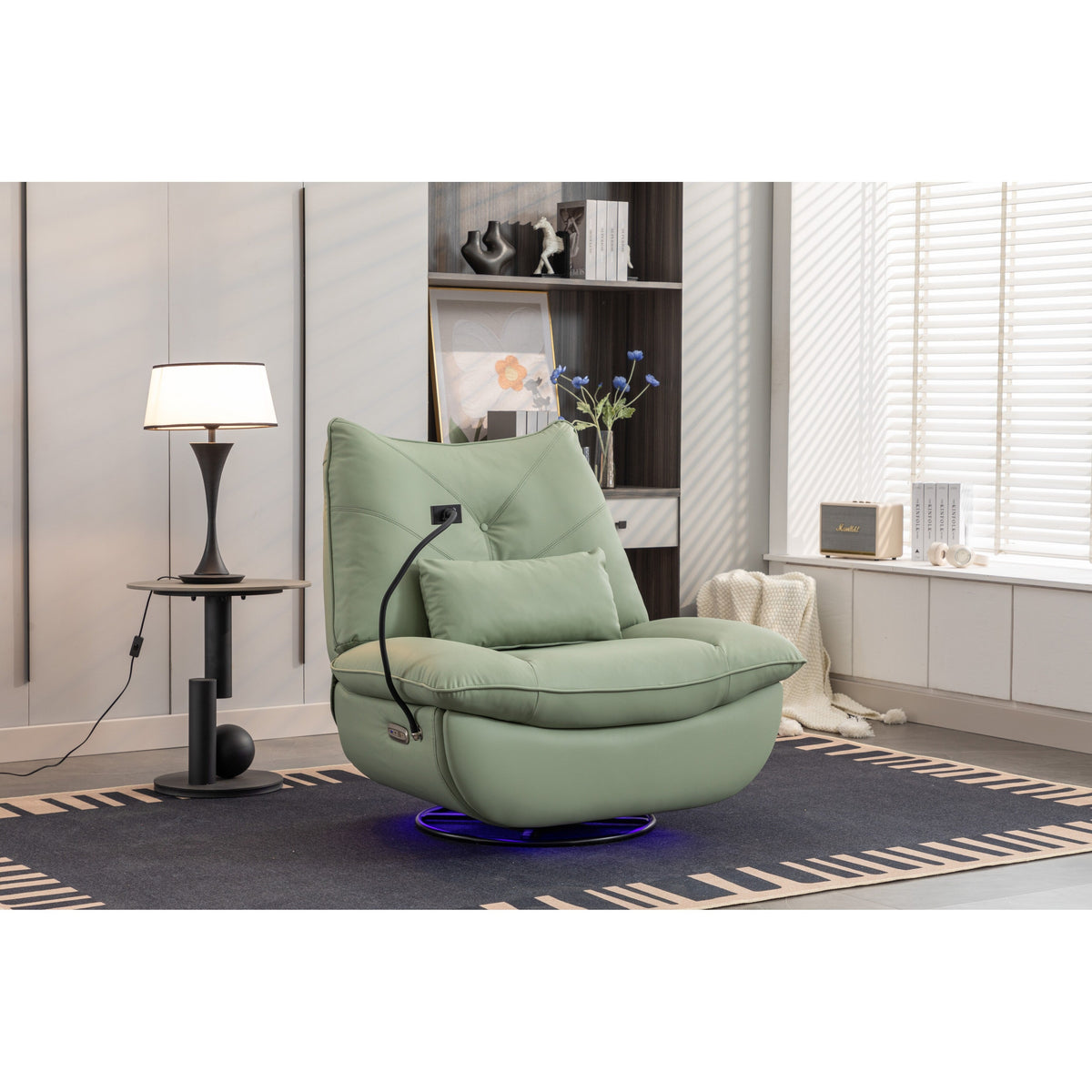 Swivel Glider Power Recliner with Bluetooth Speakers, Phone Holder, USB and Type-C Charging Ports, Hidden Arm Storage