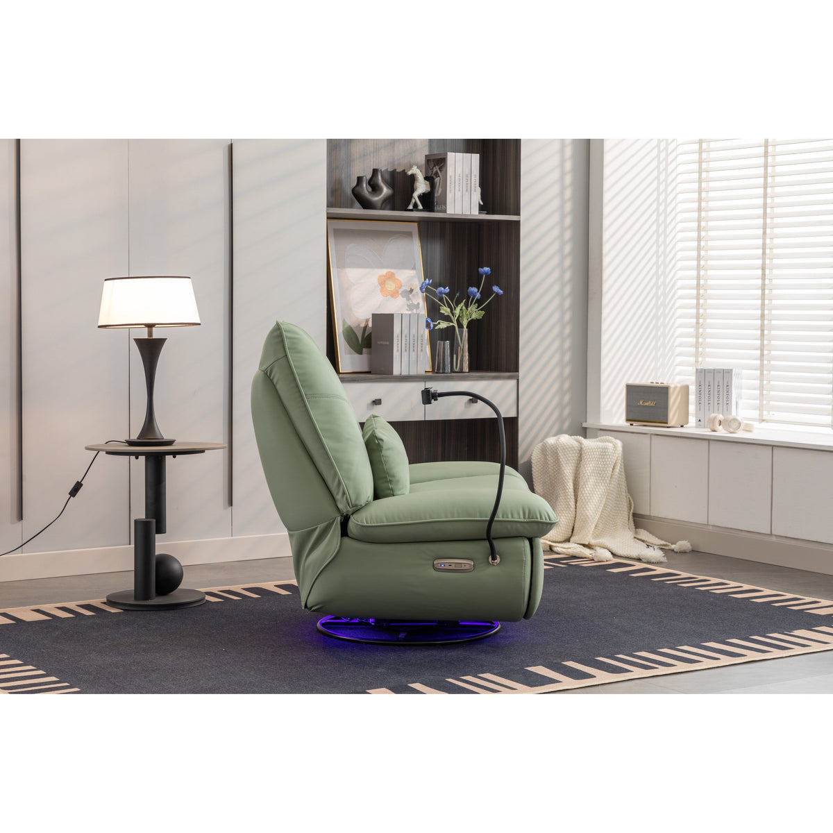 Swivel Glider Power Recliner with Bluetooth Speakers, Phone Holder, USB and Type-C Charging Ports, Hidden Arm Storage