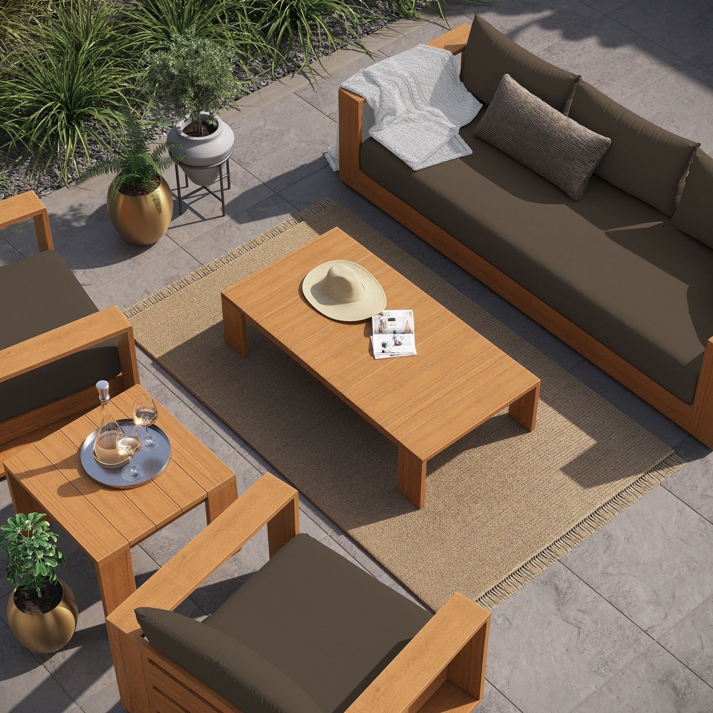 Tahoe Outdoor Patio Acacia Wood 5-Piece Furniture Set