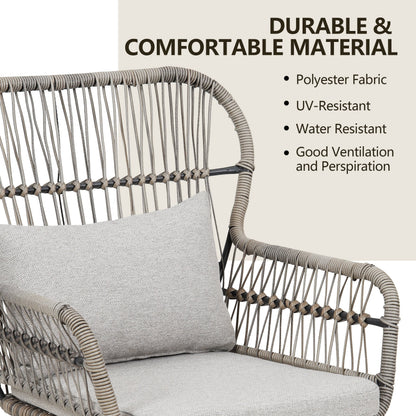 3 Piece Outdoor Wicker Conversation Bistro Set, All-Weather Rattan Furniture Patio Chairs Set with Cushions