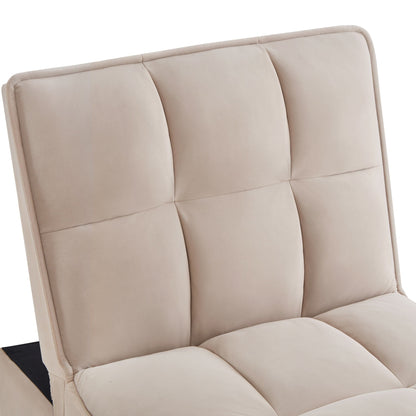 Taupe 68.5 Velvet Single Folding Sofa Bed with Adjustable Backrest and Pillows for Living Room