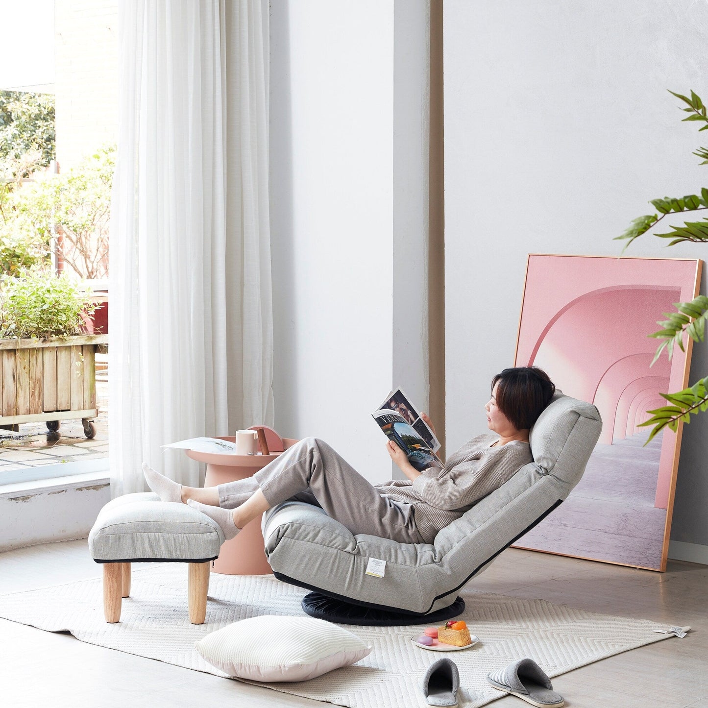 Upholstered Armless Recliner Set with Ottoman and Adjustable Headrest