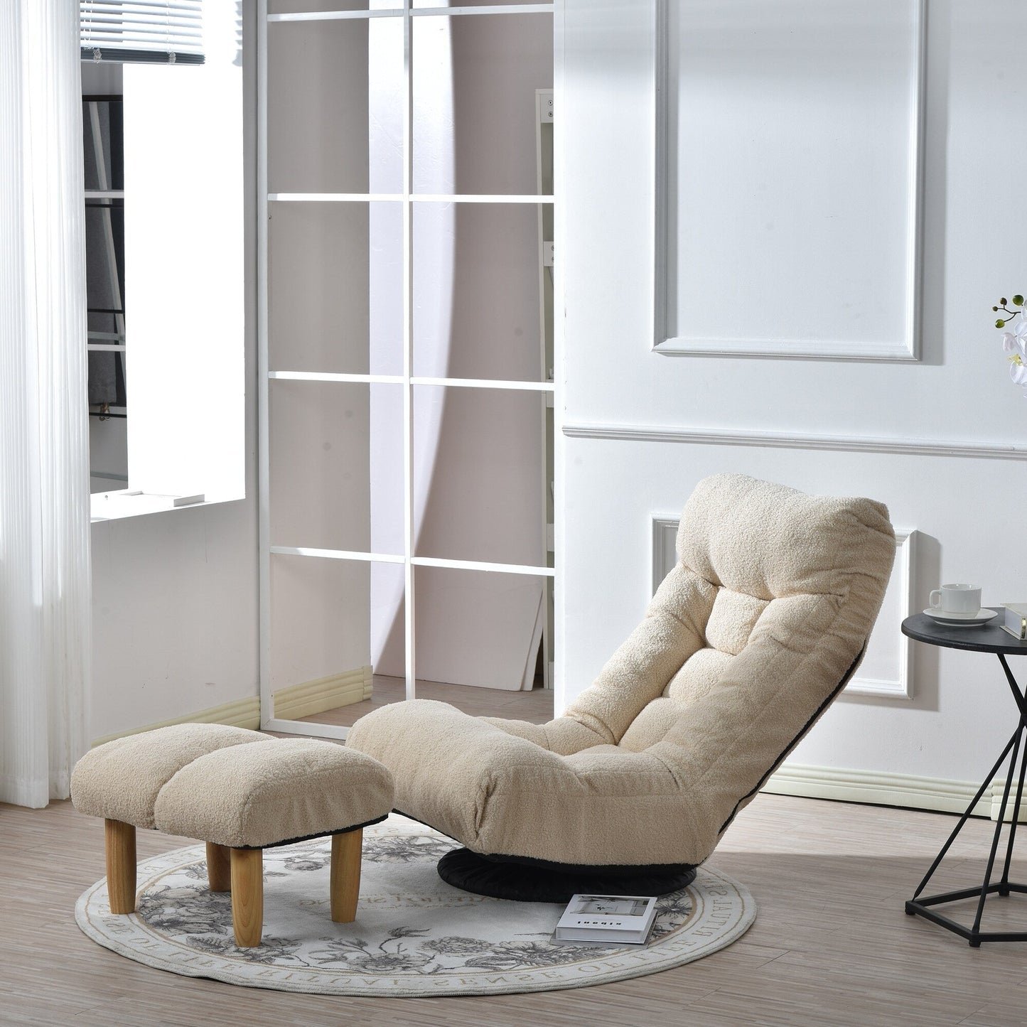 Upholstered Armless Recliner Set with Ottoman and Adjustable Headrest