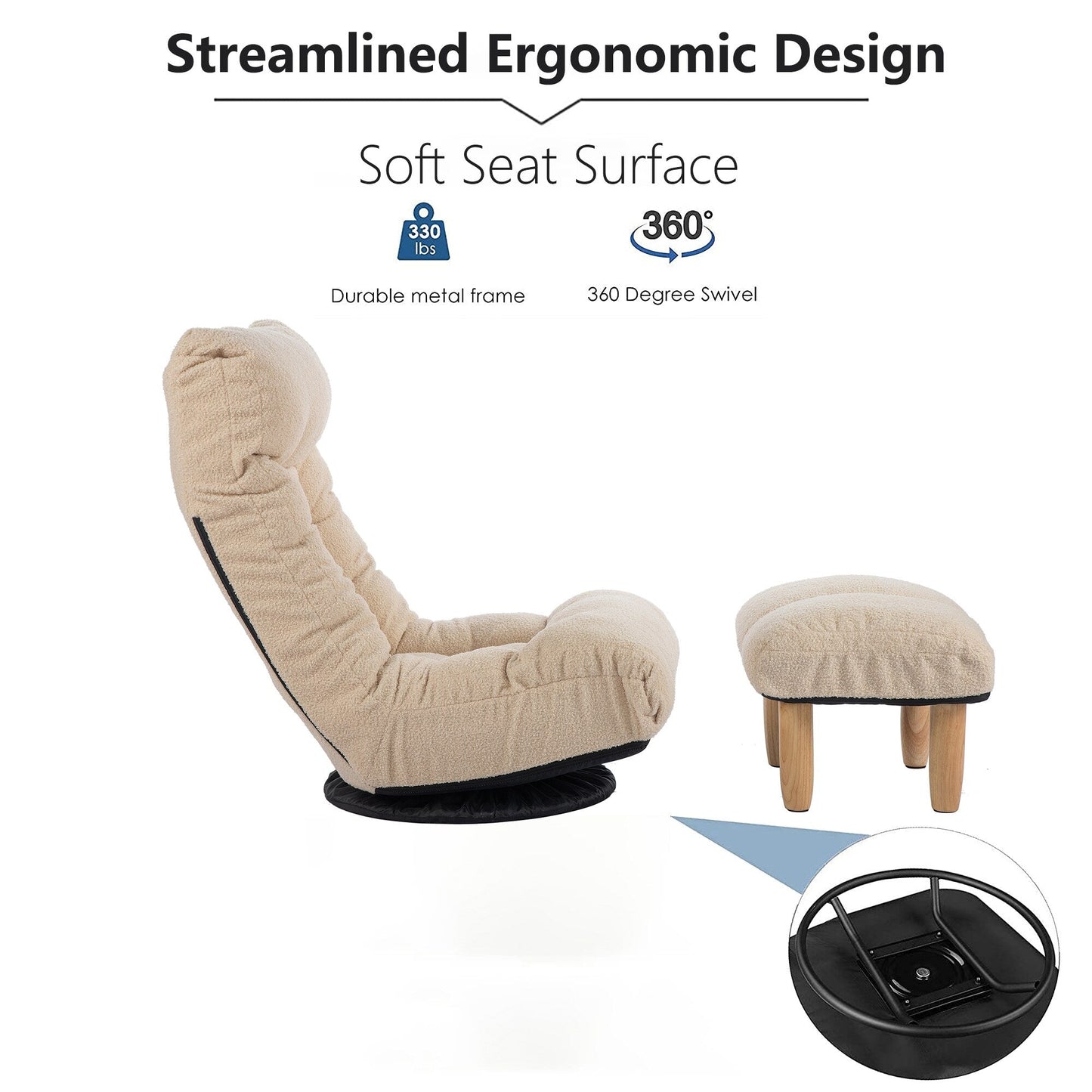 Upholstered Armless Recliner Set with Ottoman and Adjustable Headrest