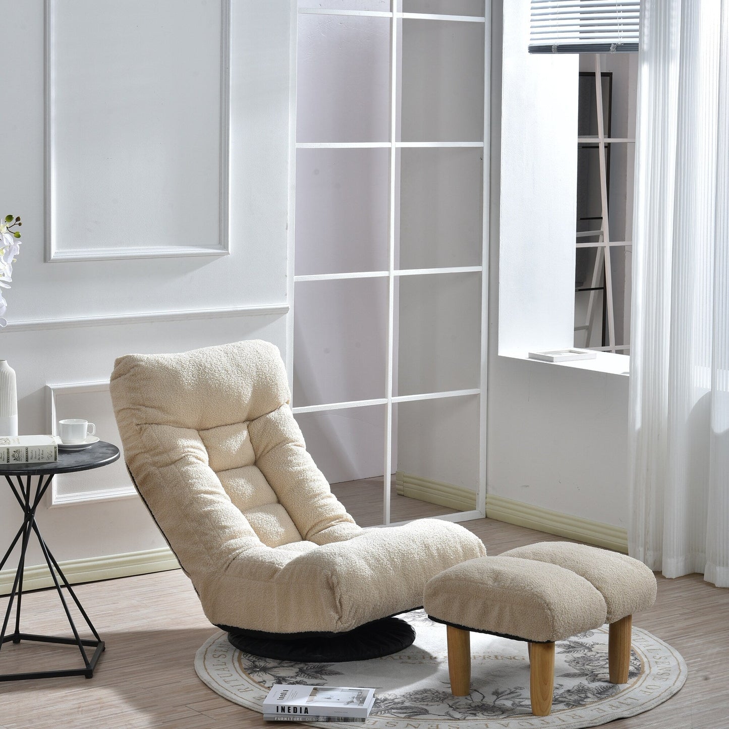 Upholstered Armless Recliner Set with Ottoman and Adjustable Headrest