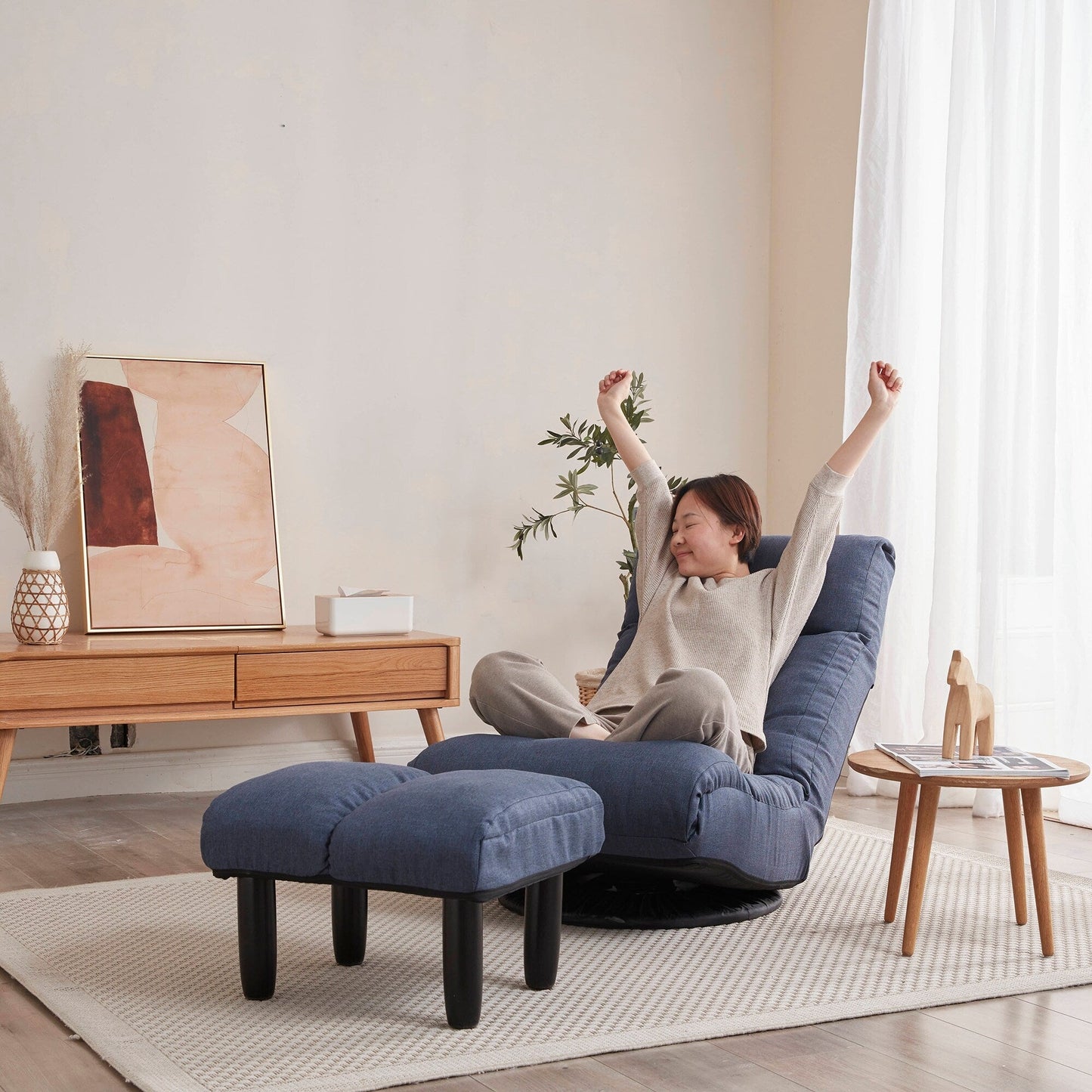 Upholstered Armless Recliner Set with Ottoman and Adjustable Headrest