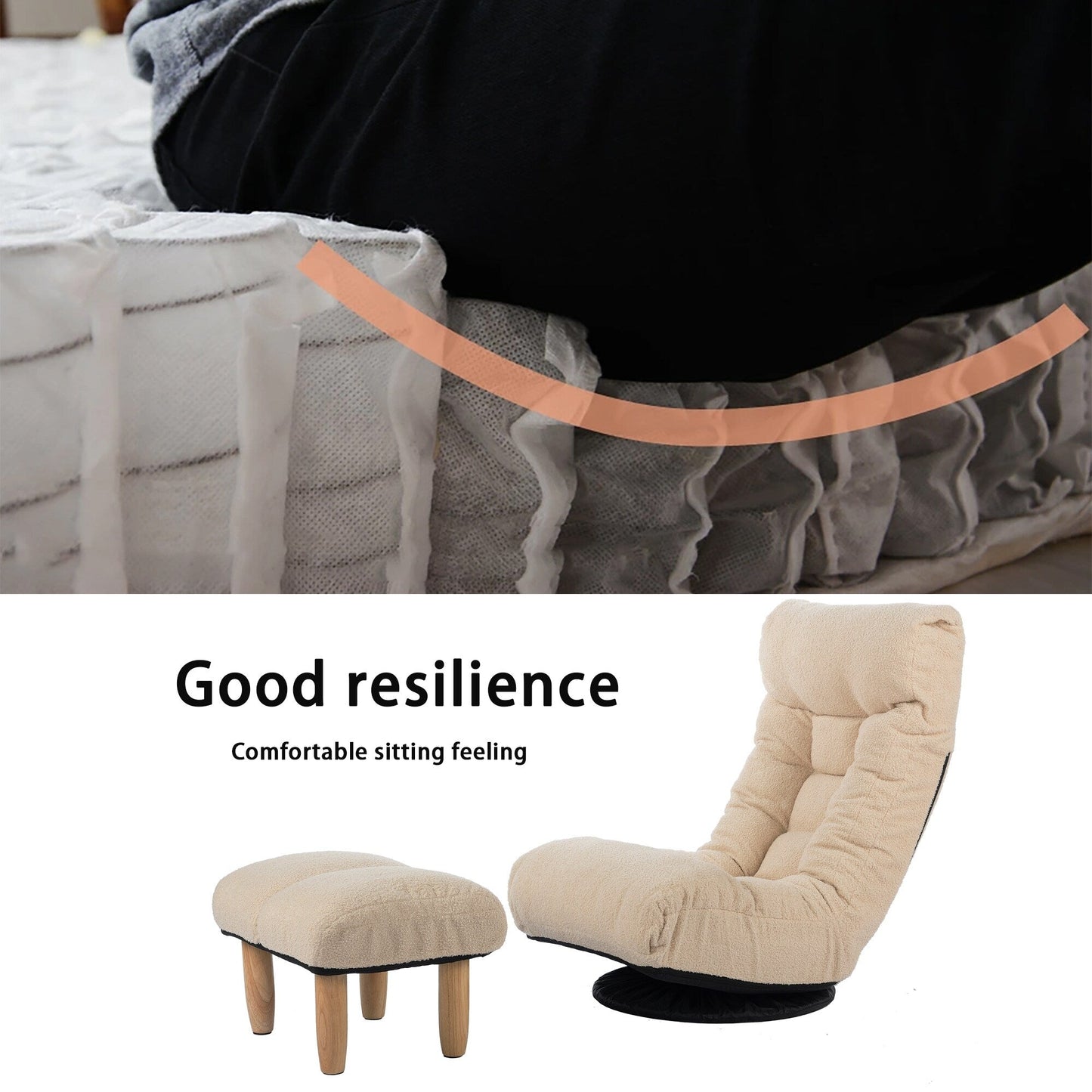 Upholstered Armless Recliner Set with Ottoman and Adjustable Headrest