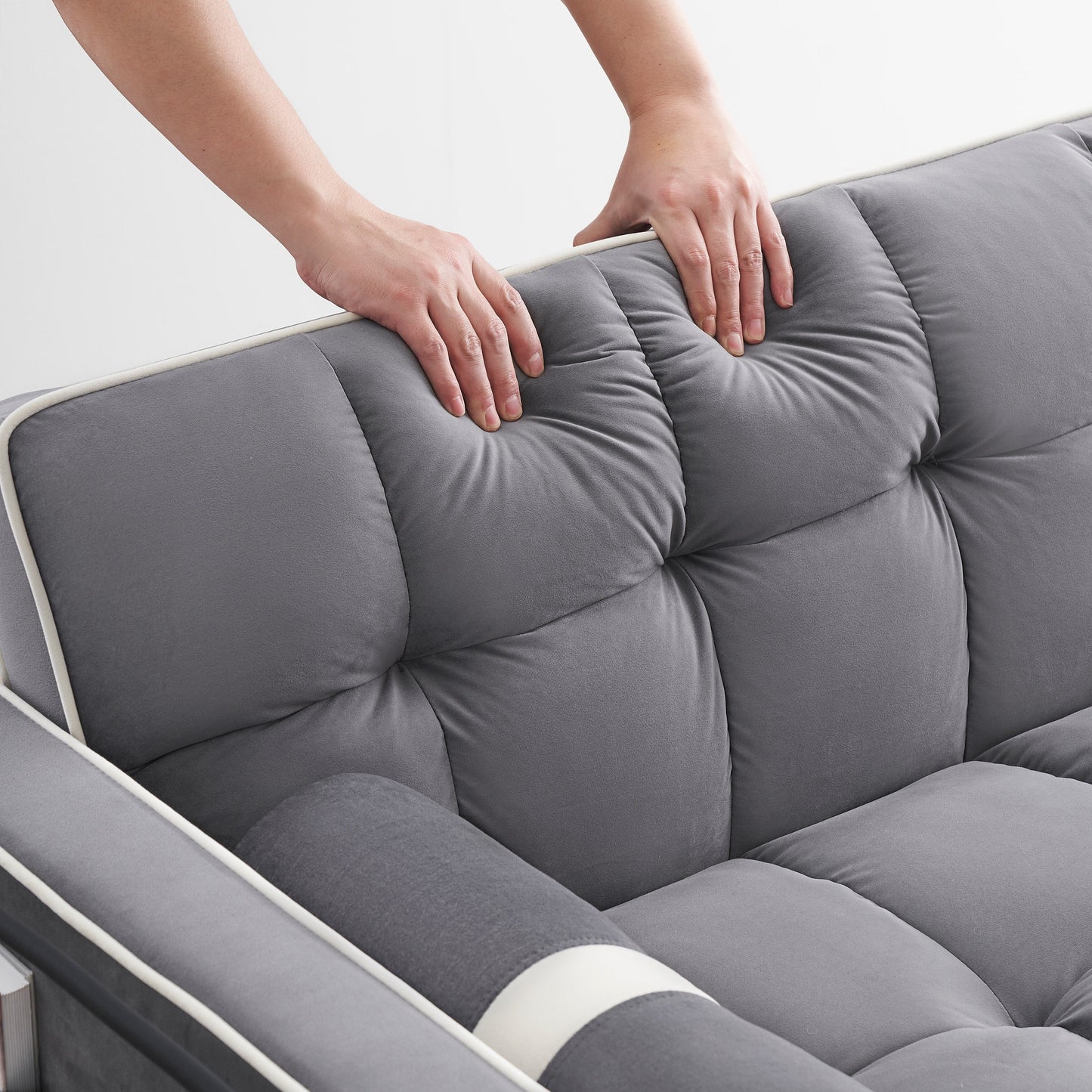 Velvet Convertible 55'' 2-Seater Sleeper Sofa with Pull-Out Bed, Adjustable Recline, Side Pockets, and Phone Holder