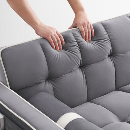 Velvet Convertible 55'' 2-Seater Sleeper Sofa with Pull-Out Bed, Adjustable Recline, Side Pockets, and Phone Holder