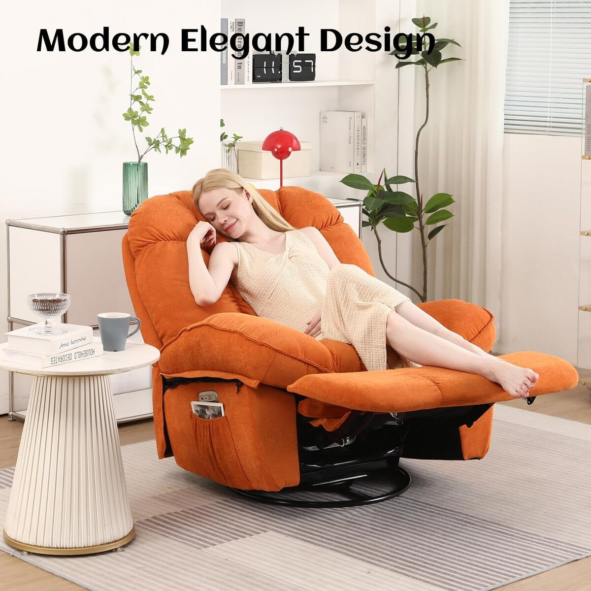 XINMICS Swivel Power Recliner Chair, Massage Rocker Recliners with Heated ,USB, USB-C and Side Pocket